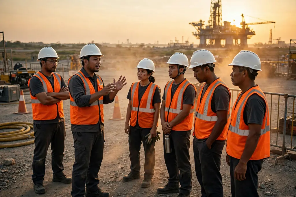 Instruktur memberikan briefing kepada pekerja sebelum training K3