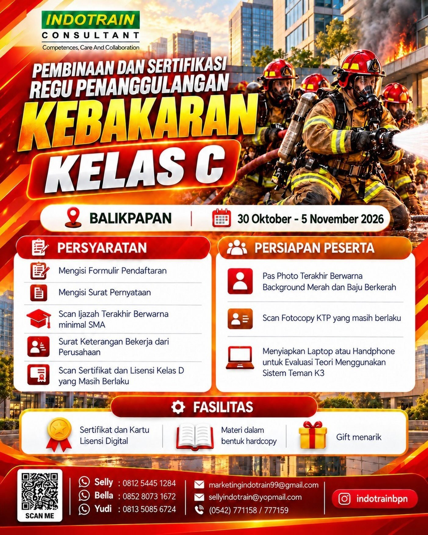 Pembinaan & Sertifikasi Regu Kebakaran Kelas C, 30 Okt–5 Nov 2026.