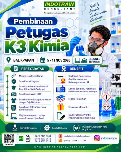 Pembinaan Petugas K3 Kimia Kemnaker RI, 5–11 Nov 2026.