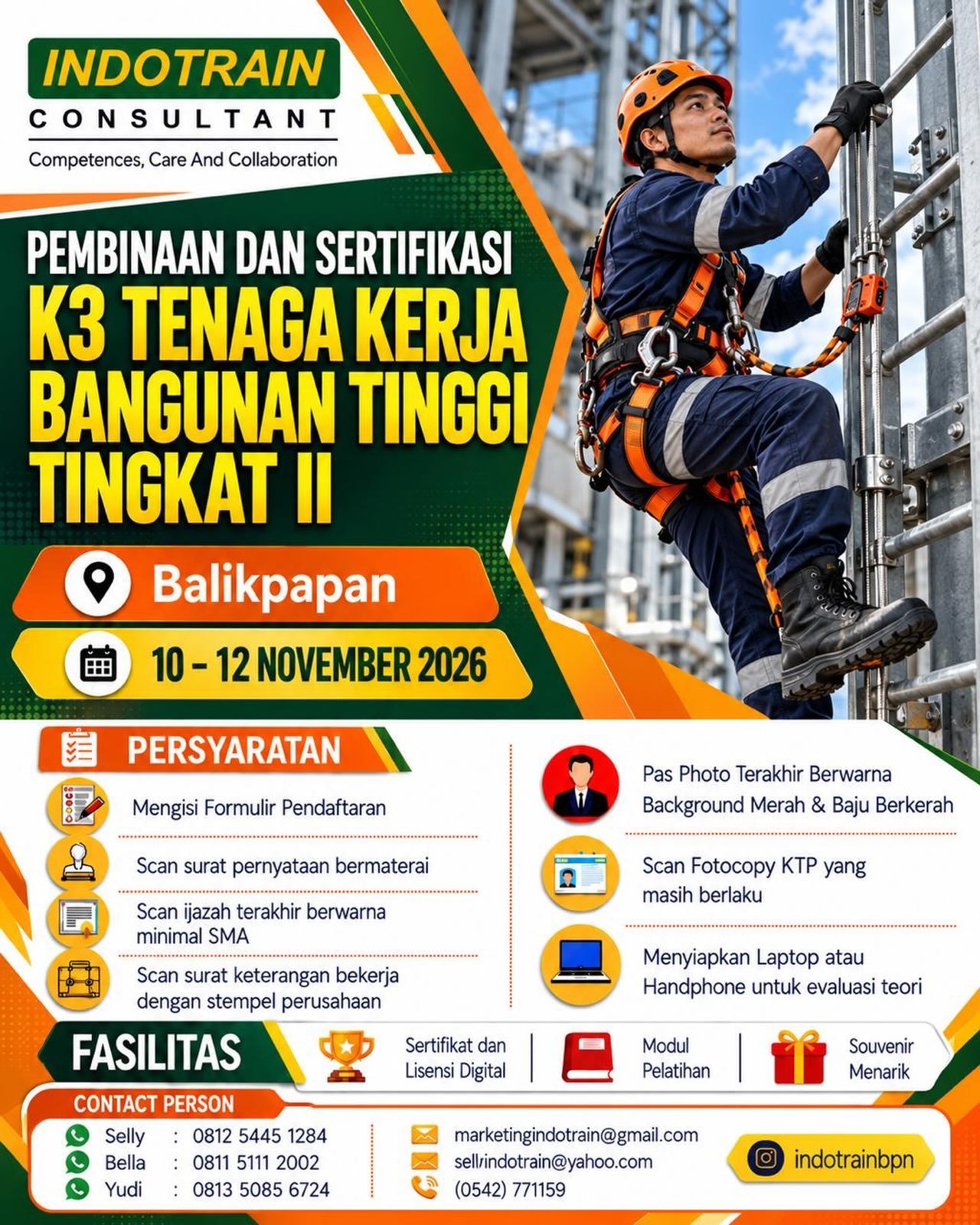 Pembinaan K3 Tenaga Kerja Bangunan Tinggi Tingkat 2, offline. Plan running!