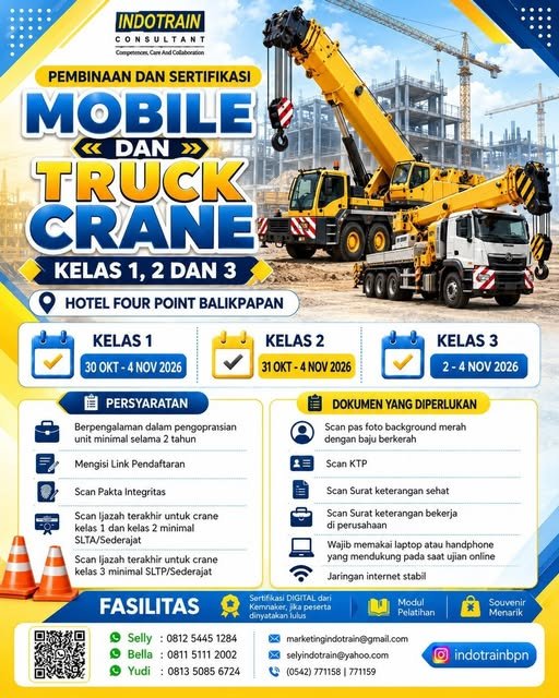 Pembinaan Operator Mobile/Truck Crane, 30 Okt 2026.